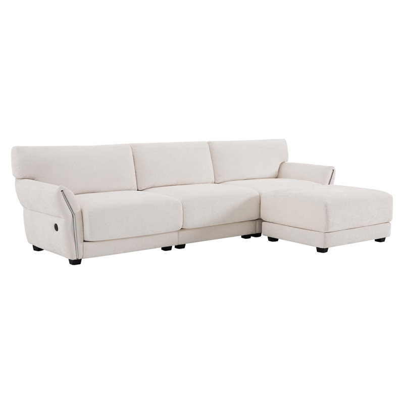 110" Modular Sectional Sofa, L-Shape with Extra-Wide Seat Cushion, USB and Type-C Charger, Petal Armrest Design, High Density Foam, Free Movement Ottoman, Wood Frame, Chenille, 4 Seat