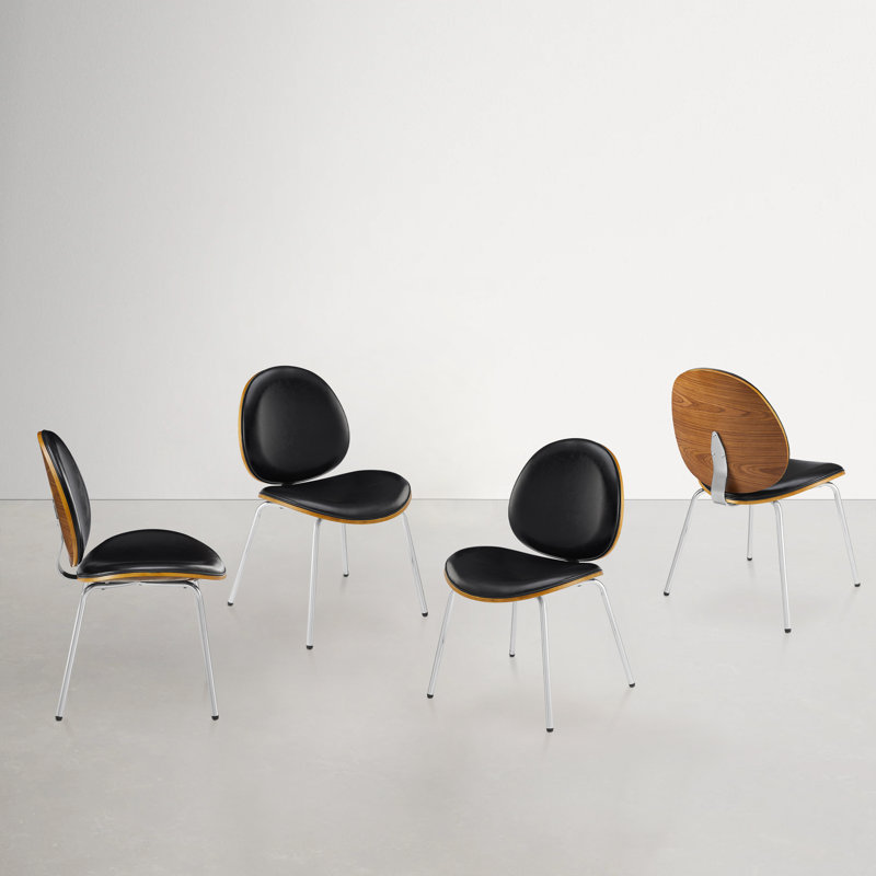 Chaise d'appoint de salle à manger rembourrée en similicuir Moyne, Noir, noir, noir, noir, 4