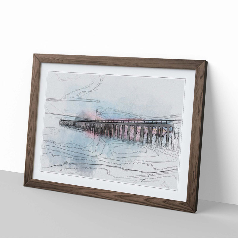 A Pier at Sunset in Abstract - Picture Frame Graphic Art Print, 27cm H x 36cm W x 2cm D, Walnut Framed