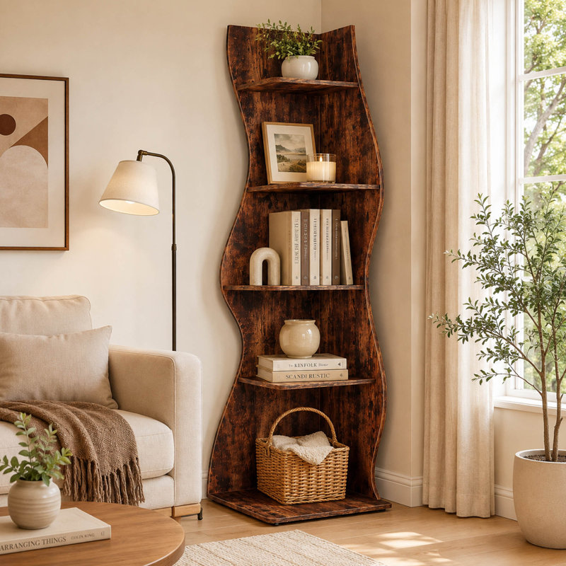 Étagère murale de coin ondulée moderne à 5 niveaux pour petits espaces