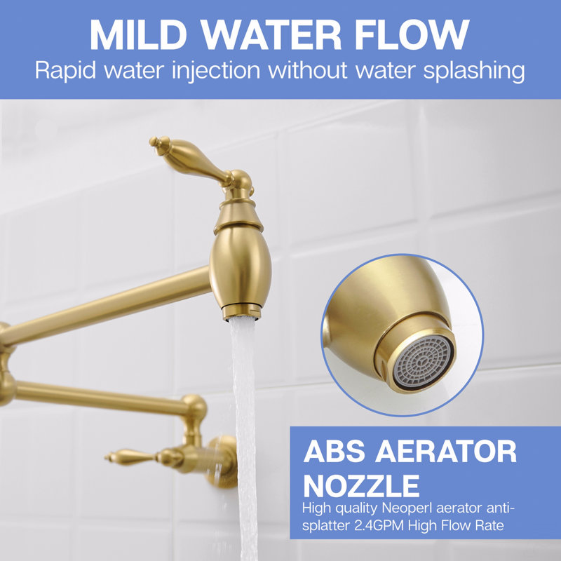 Pot Filler,Wall Mount Commercial Pot Filler Faucet,Brass Material Kitchen Folding Faucet,Coffee Machine Faucet With Stretchable Double Joint Swing Arms