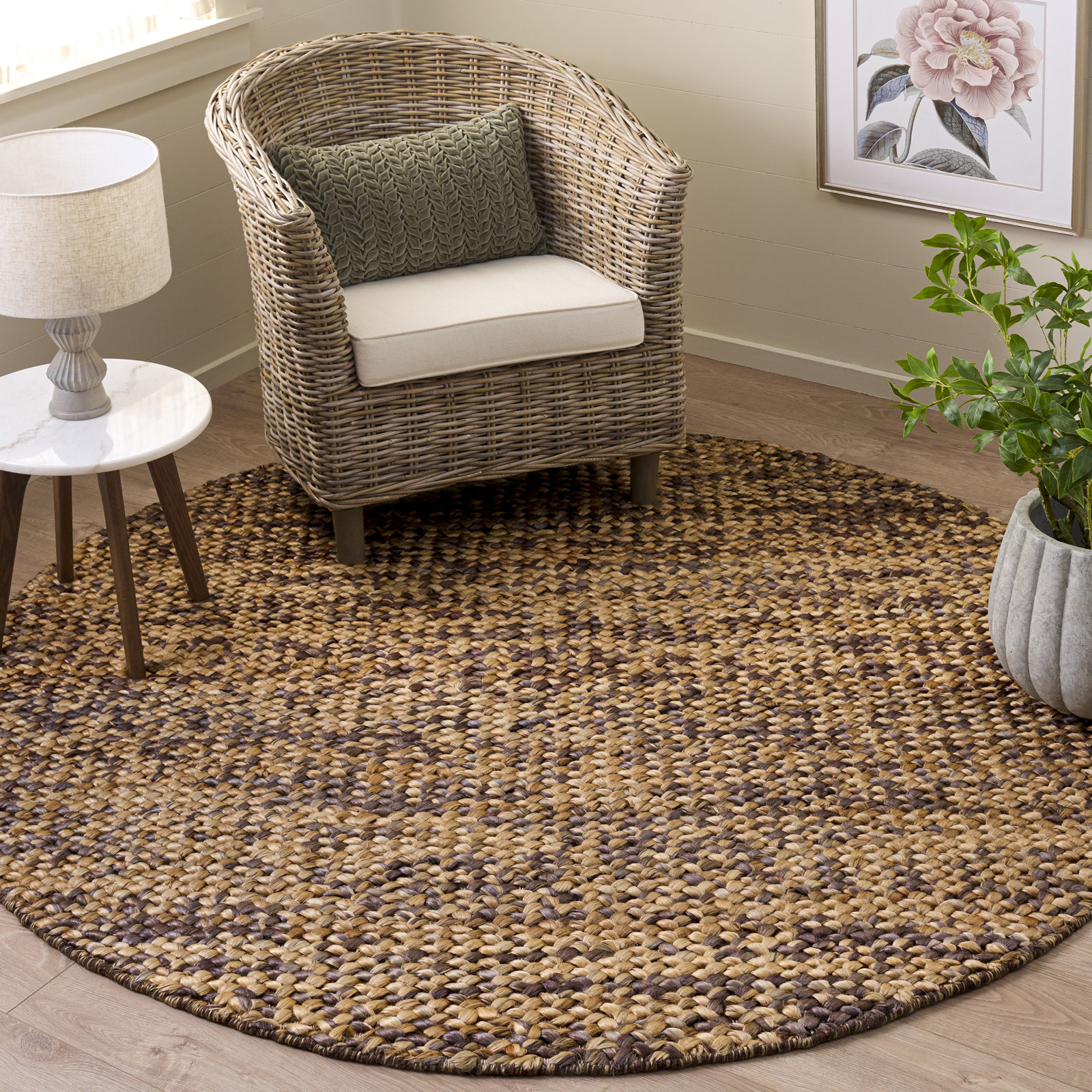 Hand-Woven Abstract Jute Rug, Round 6'