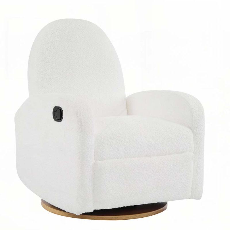 Boucle Fabric 360 Swivel and Glider Recliner Chair, Beige
