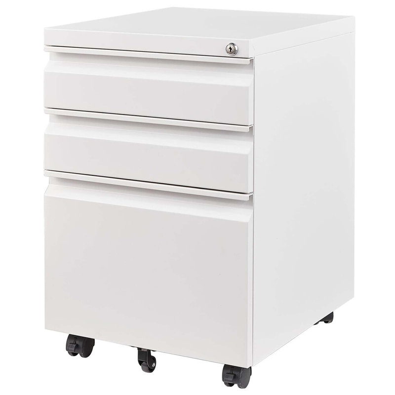 3-drawer Mobile File Cabinet With Lock, Fully Assembled Metal Filing Cabinet On Wheels For Letter/legal/a4 Files, Home Office Organizer