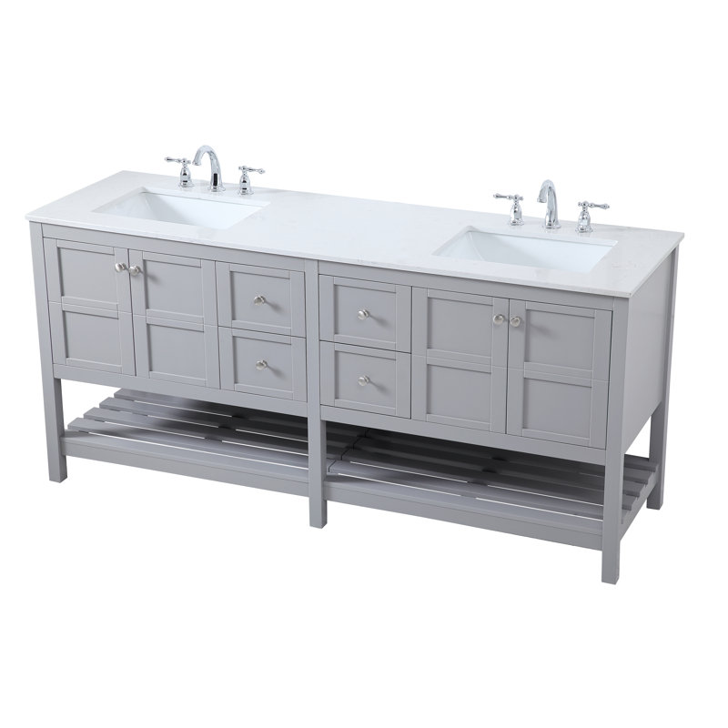 Krish 72'' Double Bathroom Vanity with Engineered Marble Top, Grey