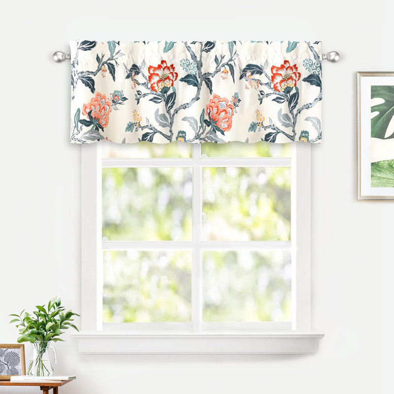 Ada Floral Botanical Print Thermal Insulated Rod Pocket Valance, 52" x 14"