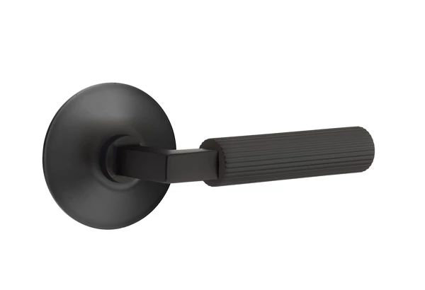 Emtek Select Privacy Interior Mortise w/ Modern Rosette & L-Square Stem, Straight Knurled Lever, Left, Flat Black