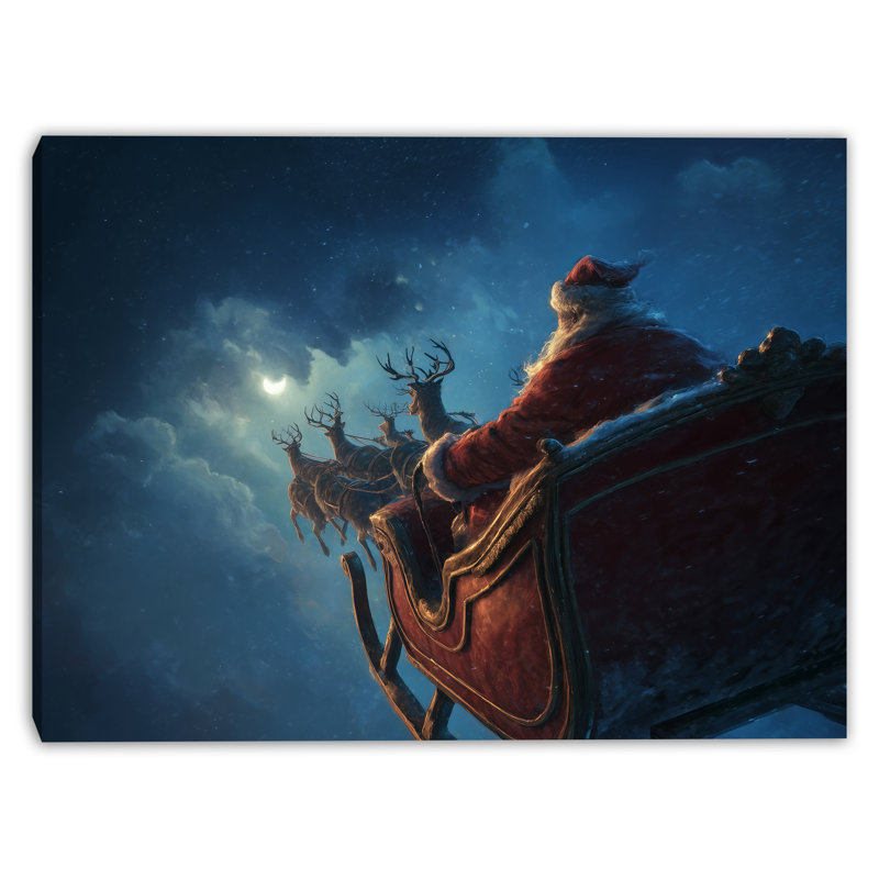 «Santa Sleigh Under Moonlight», art mural sur toile, 16 po x 24 po