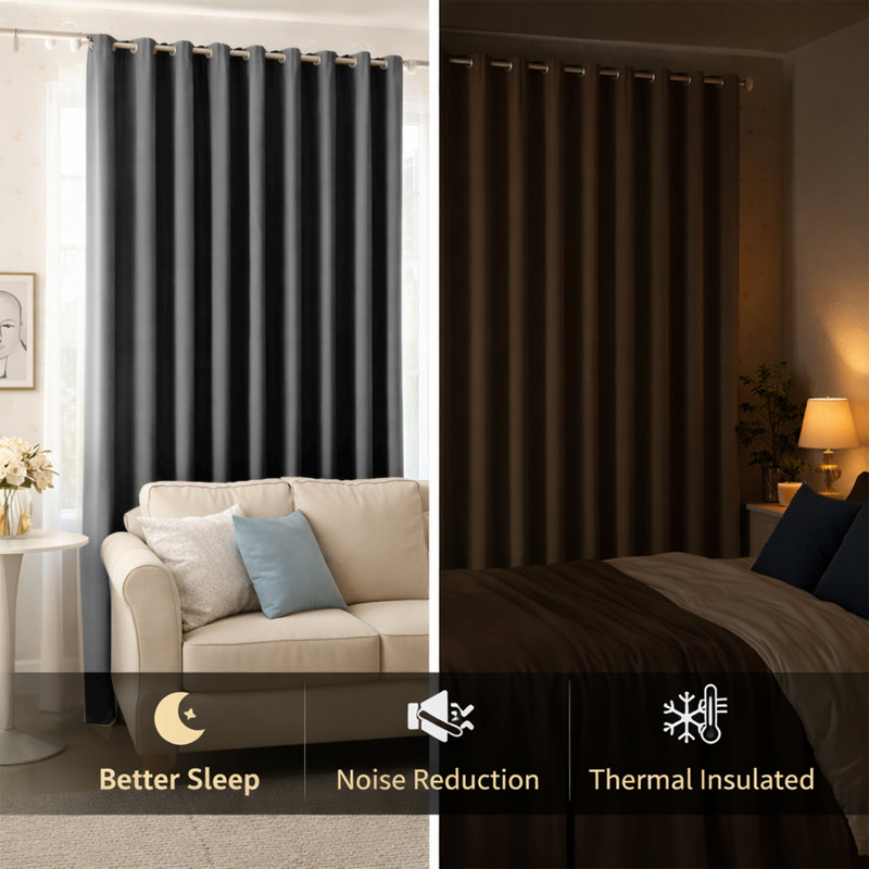 100% Room Darkening Blackout Drapes for Bedroom & Living Room, Dark Grey, 167cm Width x 183cm Drop