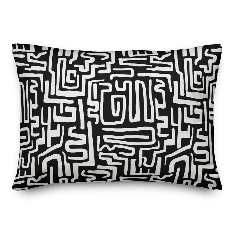 Coussin extérieur bleu marine Wiggly Shapes, Noir, H 14 po x l 20 po