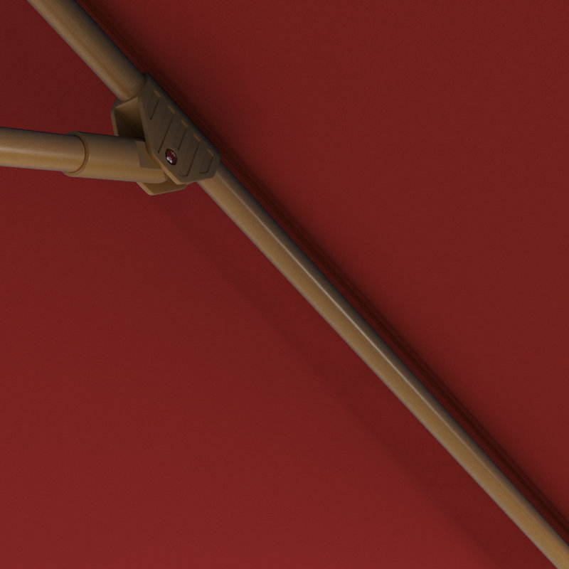 Parasol de patio en teck de 11 pieds en aluminium avec nervures en fibre de verre et poulie en Sunbrella rouge jockey, Rouge