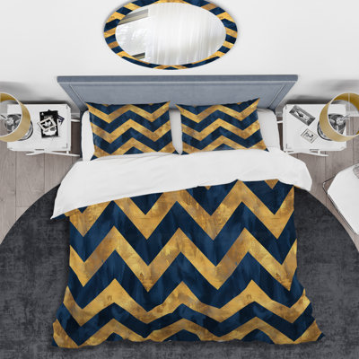 Ensemble de housse de couette Blue Gold Chevron Harmony I - Glam