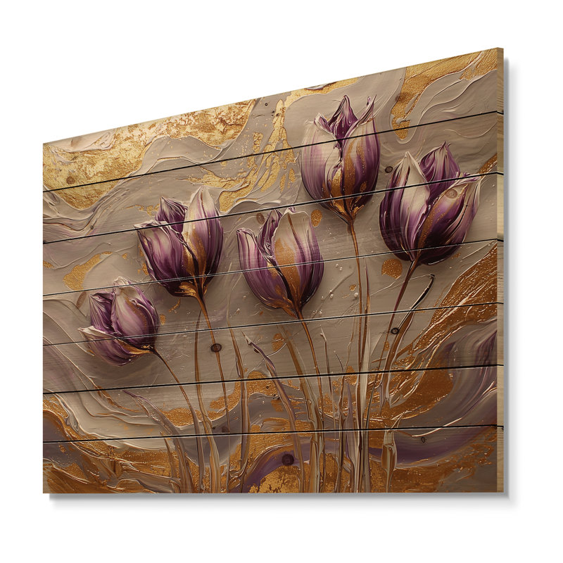 Marbré champ de tulipes sur la rivière crème II - art mural en bois de tulipes - sur bois de pin naturel