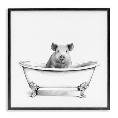 " Hog In Bath Tub Minimal Bathroom Sketch " by Victoria Borges