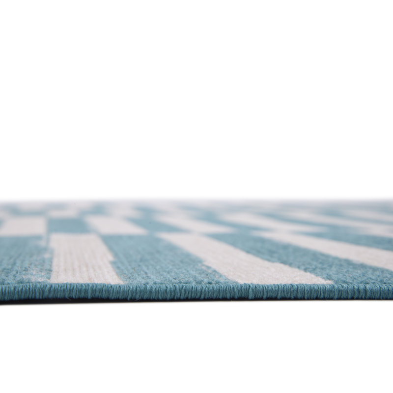Tapis sarcelle / crème Arzilla, Rond 3 pi 7 po