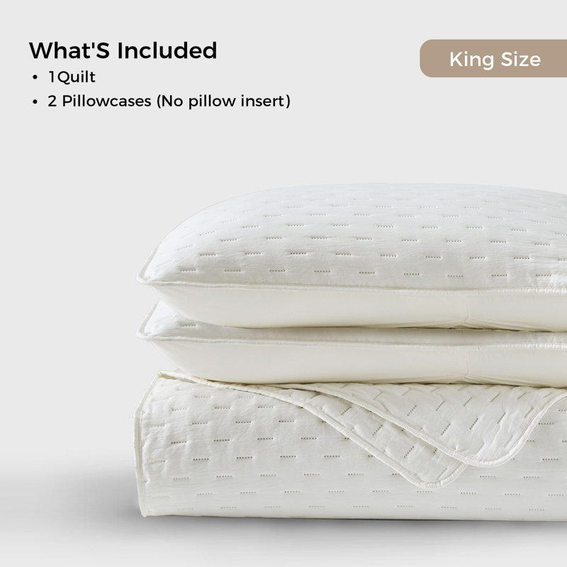 Polyester Quilt Set, King Quilt + 2 Pillowcases, White