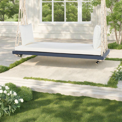 Balancelle de patio en bois, banc de balancelle avec coussin et coussins, cordes en chanvre de 10,8 pi pour le jardin, la cour et la pelouse