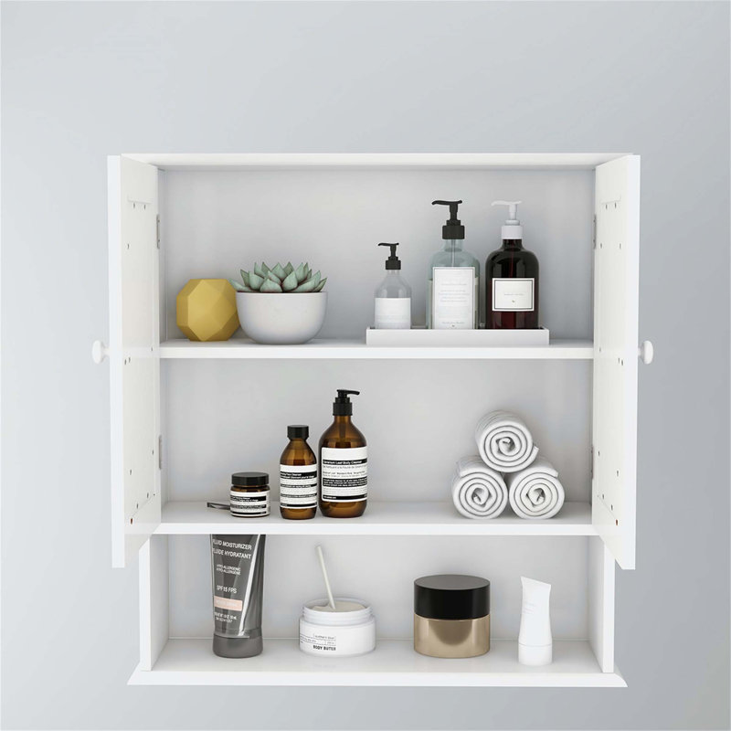 Armoire murale de salle de bain avec portes et tablettes à miroir Doule
