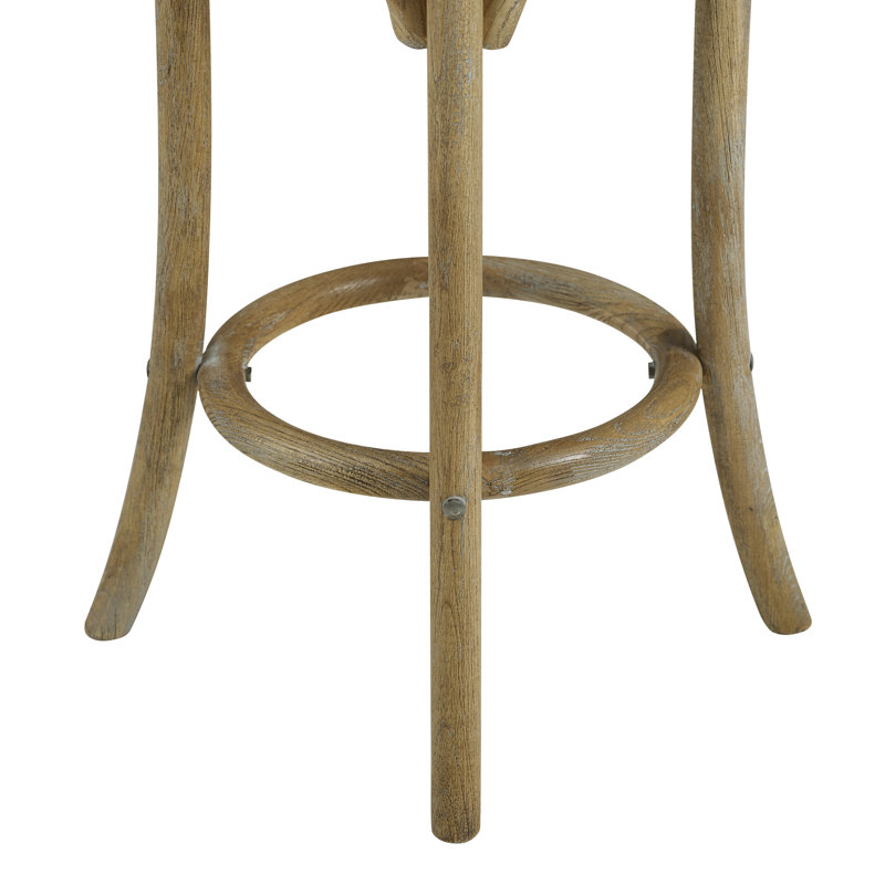 Walnut Brown Elm Wood & Rattan 24" Backless Counter Stool