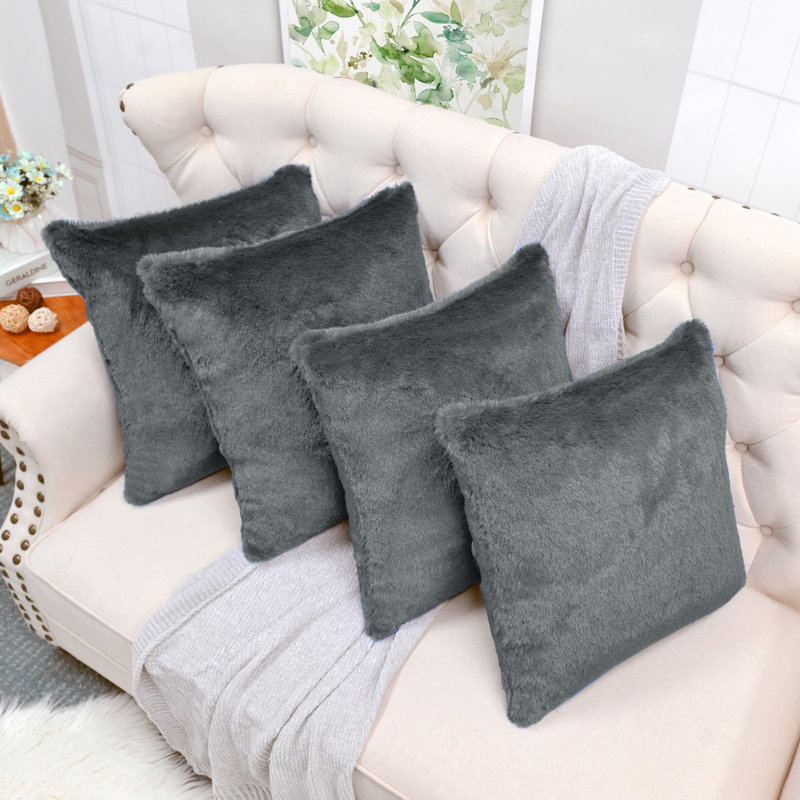 Housse de coussin réversible en fausse fourrure, Étain