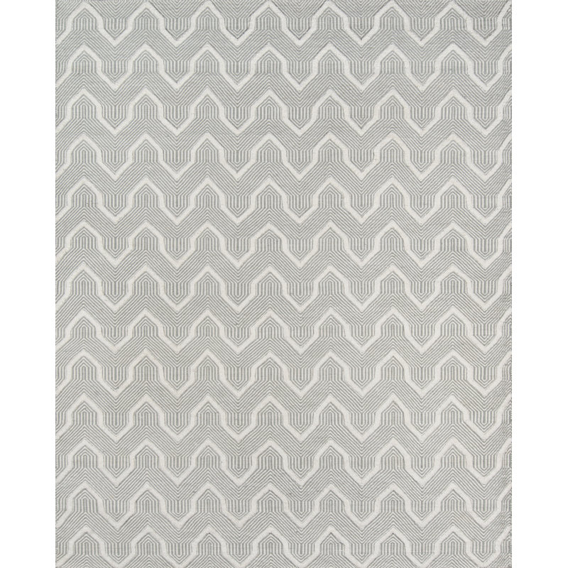 Tapis gris en laine tissé à la main, Rectangle 3 pi 9 po x 5 pi 9 po
