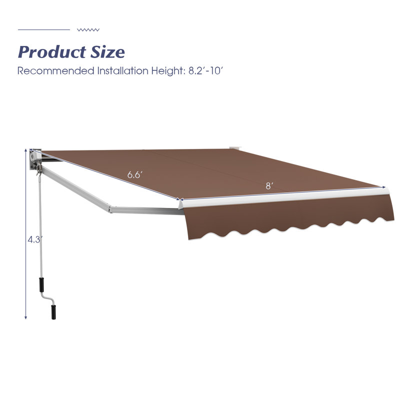 Topbuy 96'' W Polyester Cover Retractable Patio Awning, Brown