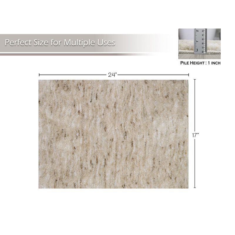 Cloud Comfort 100% Polyester Microfiber Bathroom Rug, Water Absorbent Soft Shaggy Bath Rug, Ivory, Single - 17" L x 24" W