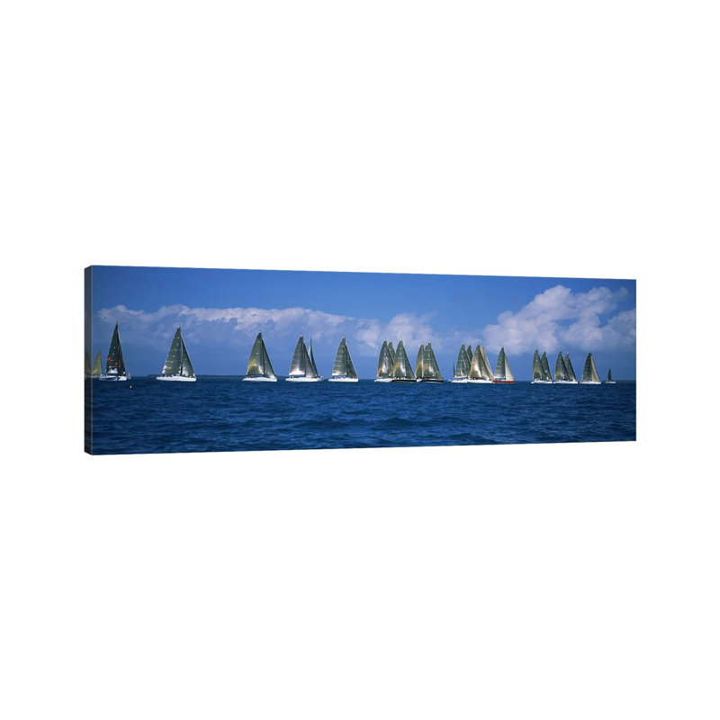 Sailboats Racing In The Sea, Farr 40'S Race During Key West Race Week - Wrapped Canvas Panoramic Print