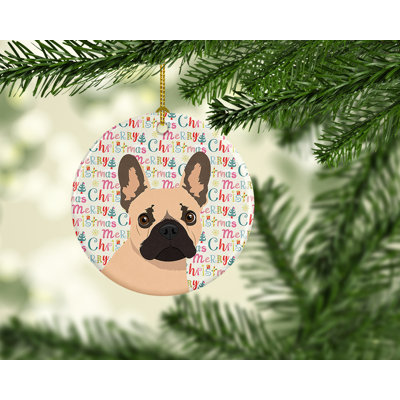 Figurine suspendue bouledogue français fauve de Noël