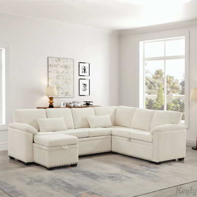 97" L-Shaped Corner Sectional Sofa Couch with Storage Ottoman