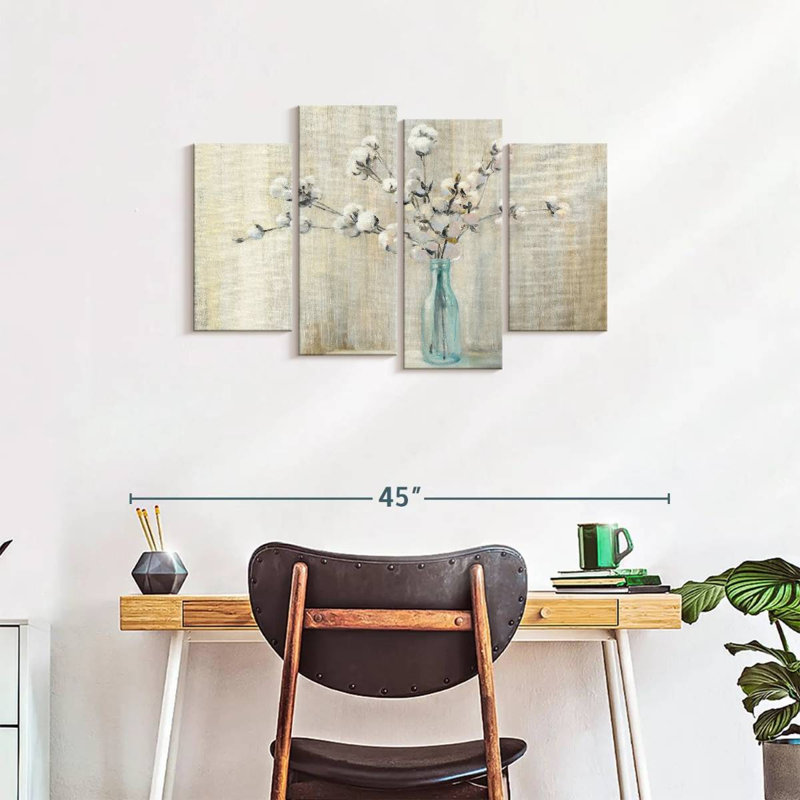 Ensemble de 4 pièces bouquet de coton sur toile, H 36 po x l 22 po x P 1 po