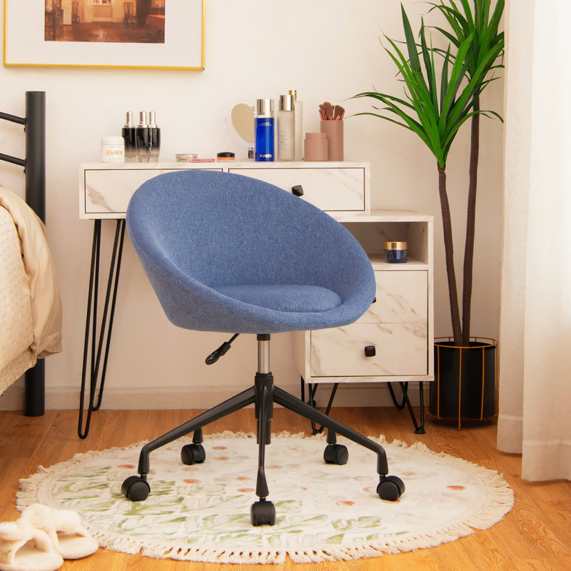 Fauteuil de bureau Ebern Designs, Bleu 100% lin