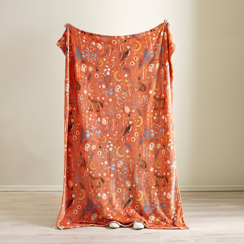 Enchanted Twilight Animals Cosy Fleece Blanket Throw, Orange