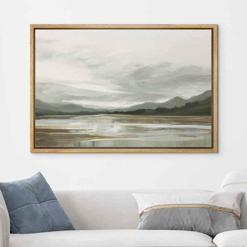 Lake River Landscape " Storm Cloud Mountain Range Lake Nature ", Natural Floater Framed, 24" H x 36" W x 1.5" D
