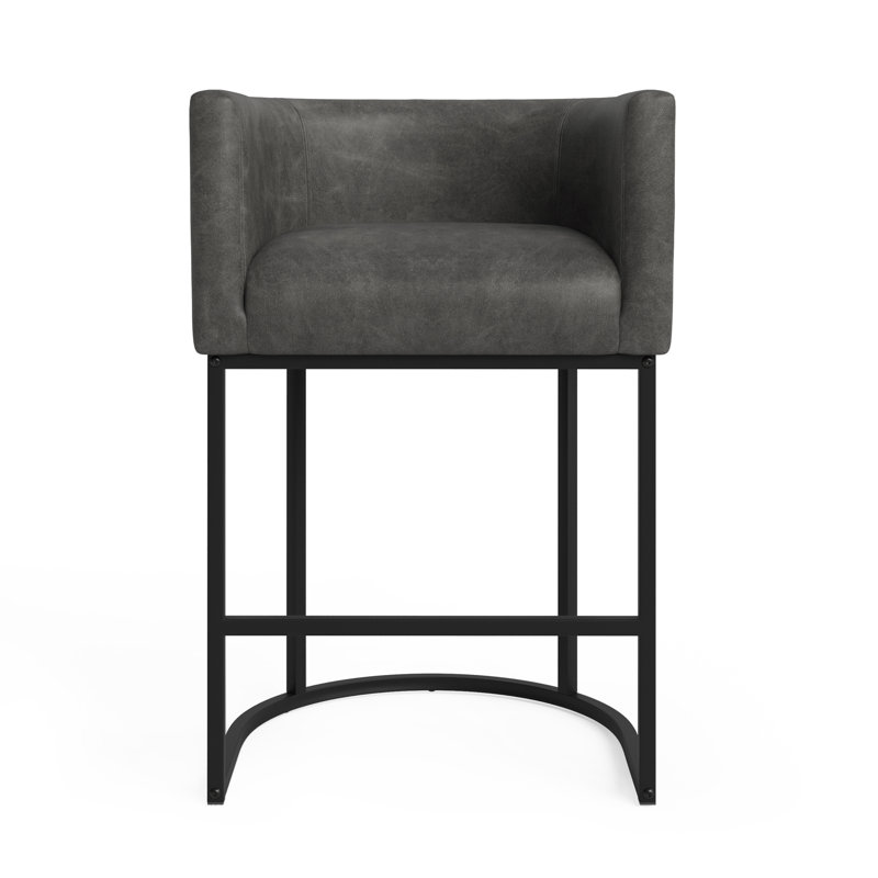 Tabouret de bar H 33,5 po Christlyn, Siège gris foncé / structure noire, Simili cuir
