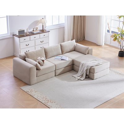 Ensemble de canapé de canapé modulaire rembourré, ensemble de canapé de salon modulaire en forme de L de 100 po avec 5 coussins, canapé-lit bricolage pour salon, appartement, chambre à coucher, chameau