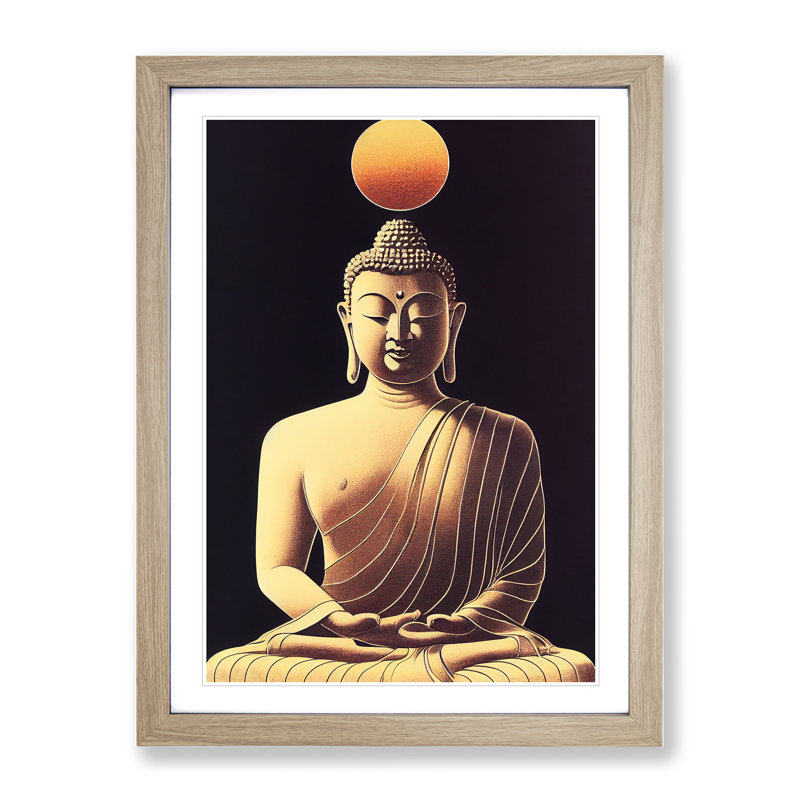 Buddha Under the Sun - Wall Art, 48cm H x 36cm W, Oak Framed, White