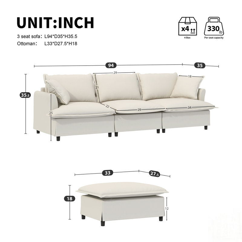 Canapé modulaire avec repose-pieds Chenille, Beige