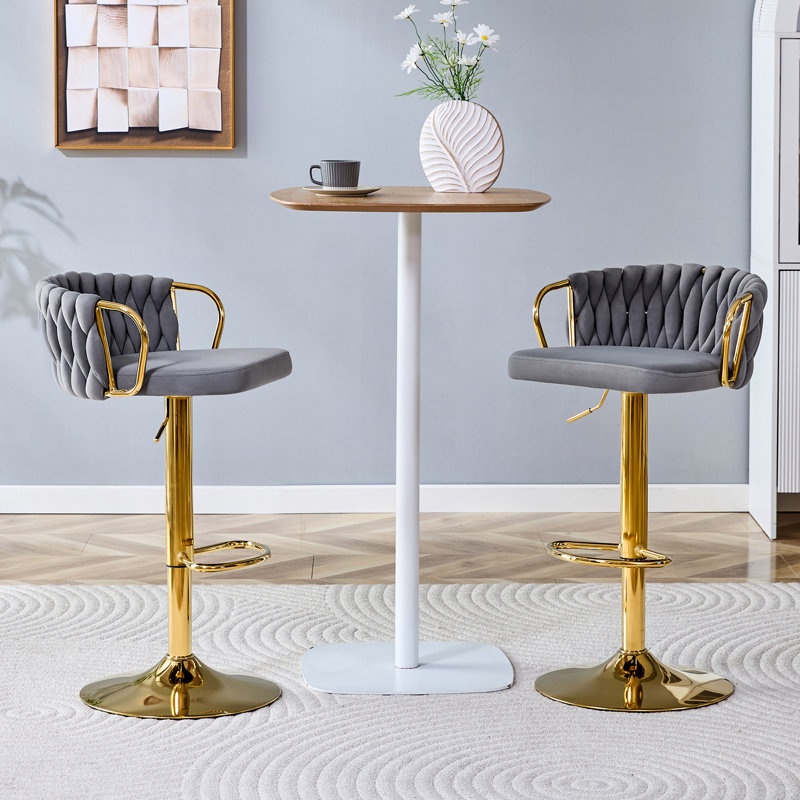 Swivel Adjustable Height Bar Stool Modern Velvet Barstool with Barrel Back Kitchen Island Counter Bar Chair with Golden Base