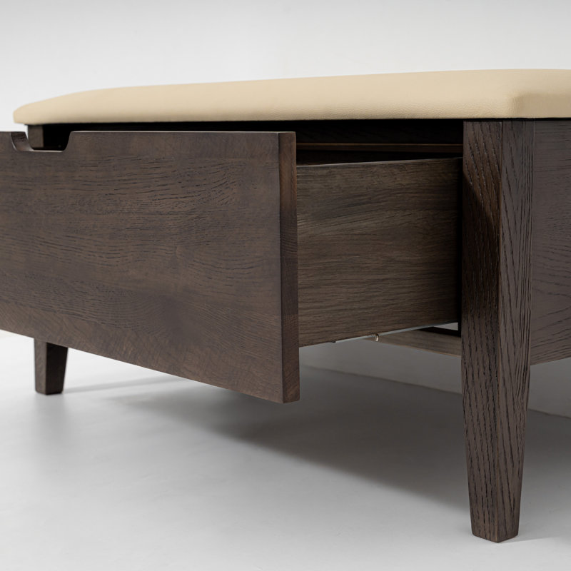 Banc Oslo en chêne blanc américain 35 po – Espresso, cuir beige
