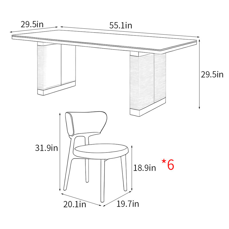 Ensemble de table de salle à manger rectangulaire simple de style rétro, 29.5"H x 55.1"L x 29.5"W