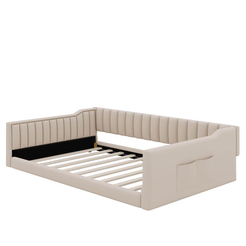 Upholstery Daybed And Side Storage Pocket, Full XL, Beige