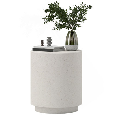 Table d'appoint ronde, table d'appoint légère avec finition terrazzo, table de bout avec 4 pieds réglables pour intérieur, extérieur, blanc crème