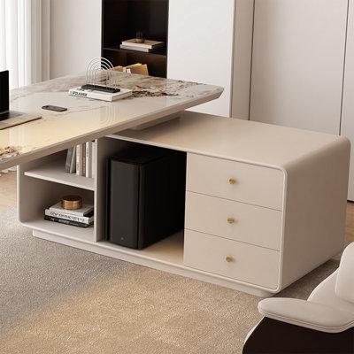 Bureau en coin moderne en forme de L avec plaque latérale