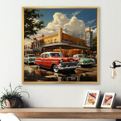 Red Mid Century Retro Reverie - Transportation Canvas Wall Art
