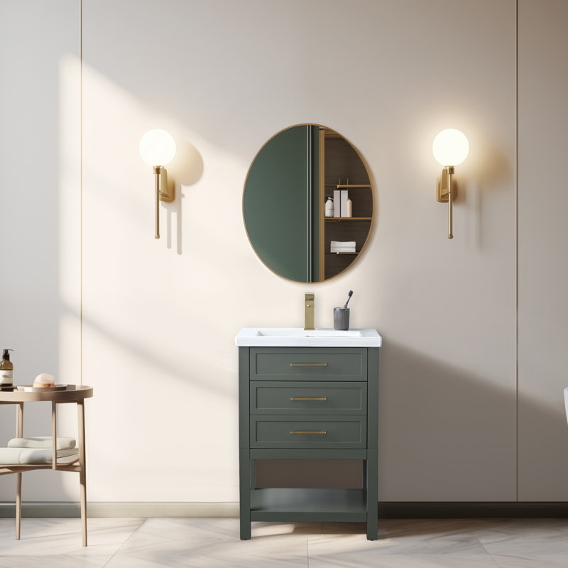 Vicini 24'' Single Vanity with Ceramic Top, Vintage Green / Brushed Gold