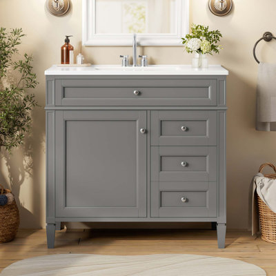Meuble-lavabo 36 po avec lavabo supérieur, meuble-lavabo moderne avec 2 tiroirs et tiroir basculant, meuble-lavabo simple