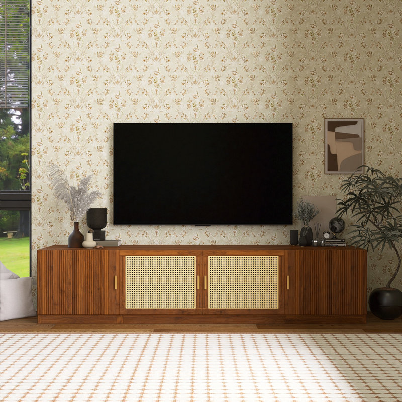 Meuble télé 78 po (pour téléviseurs de 85 po) - Portes en rotin, tablette réglable