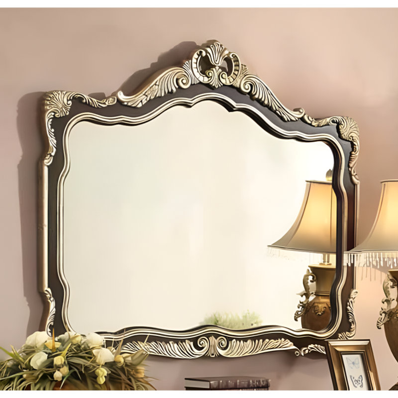 Hand Carved Solid Wood Wall Mirror with Ornate Frame Detailing