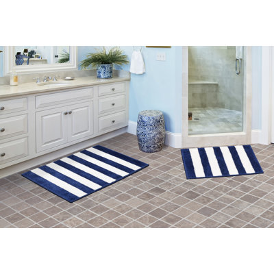 Ronning Beach Stripe Nylon and Polyester 2 Piece Bath Rug Set with Non-Slip Backing